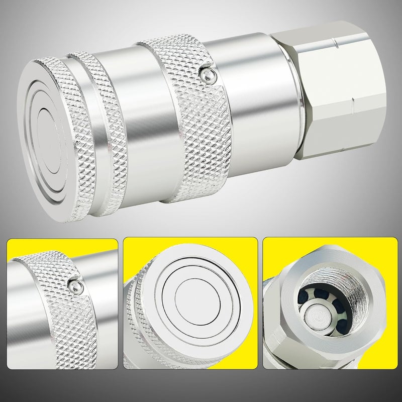 ANCIMOON 3/8’’ NPT Flat Face Hydraulic Quick Connect Coupler with Dust Cap - Image 3